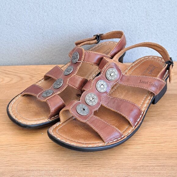 Josef Seibel Tonga 25 Brown Leather Strap Sandals Women’s 39 US 8.5 Gladiator - Picture 9 of 13